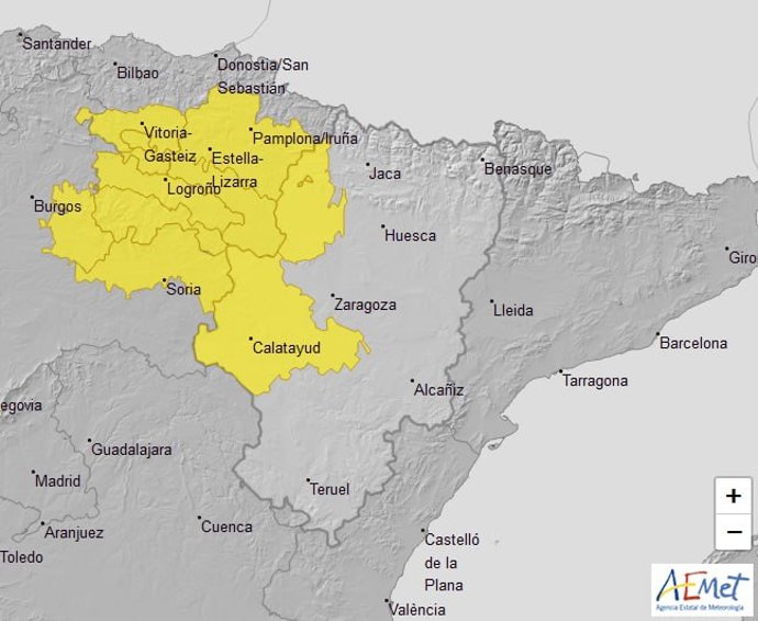 Aviso amarillo en las Cinco Villas y la Ibérica zaragozana.