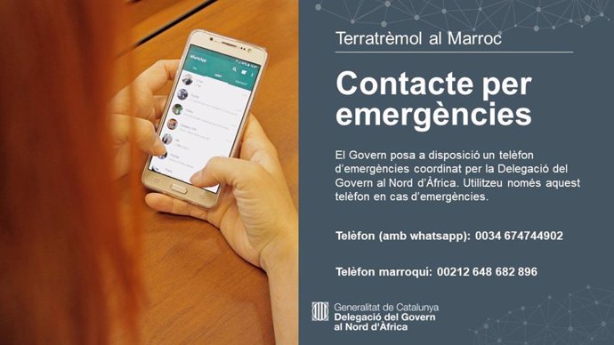 Telfon activat pel Govern de la Generalitat per a afectats pel terratrmol al Marroc