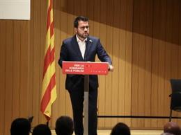El president de la Generalitat de Catalunya, Pere Aragonès, en l'acte d'aquest dissabte