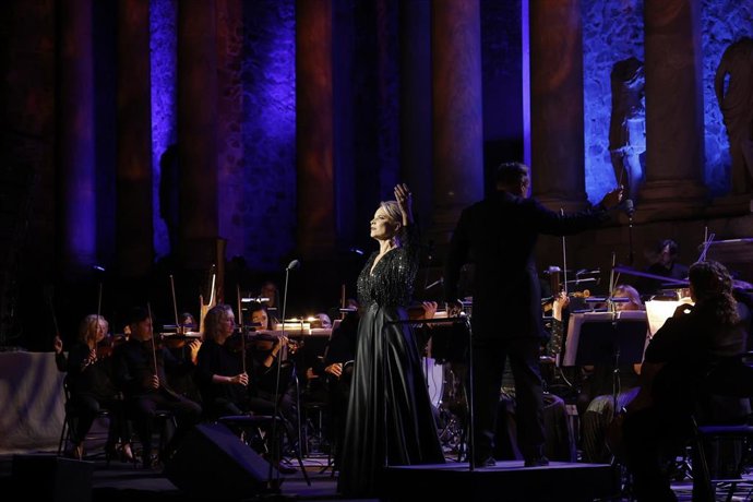 Elina Garanca durante su actuación en el Teatro Romano de Mérida.
