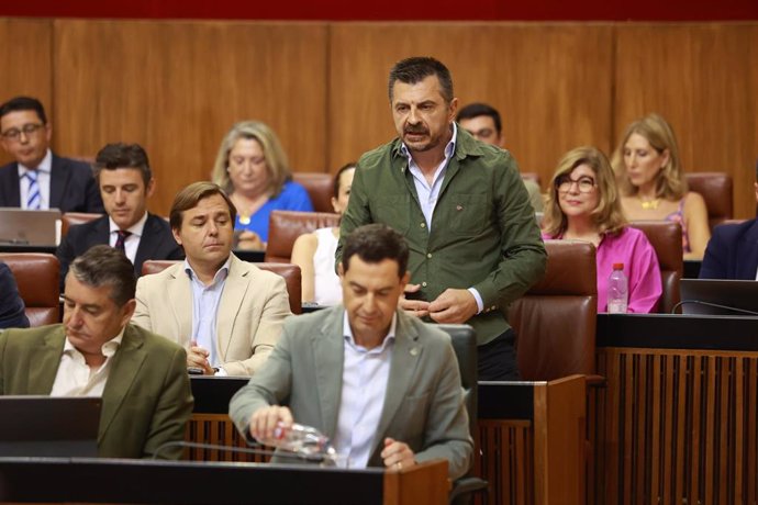 Archivo - El portavoz del Grupo Parlamentario del PP, Toni Martín, en una foto de archivo en el Pleno del Parlamento andaluz.