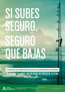 Cartel campaña prevención caídas en altura.