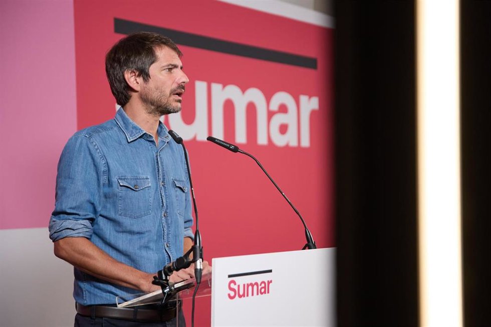 El portavoz de Sumar, Ernest Urtasun, ofrece una rueda de prensa, en el Espacio Larra, a 11 de septiembre de 2023, en Madrid (España).
