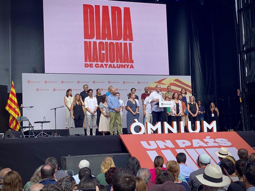 El presidente de mnium Cultural, Xavier Antich, en el acto de la entidad por la Diada