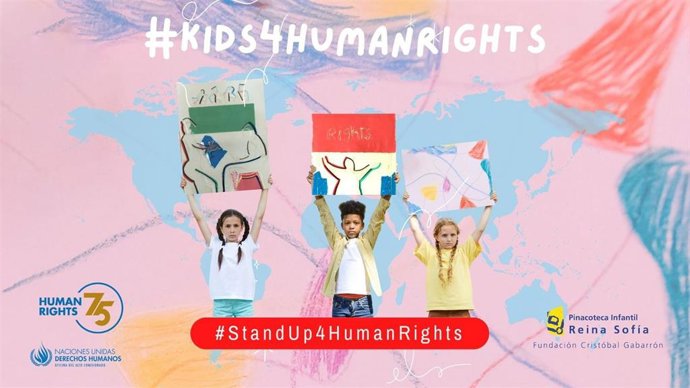 Cartel del Concurso Internacional de Arte #Kids4HumanRights, promovido por el Museo Cristóbal Gabarrón, en colaboración con la Oficina del Alto Comisionado de las Naciones Unidas y la Pinacoteca Infantil Reina Sofía