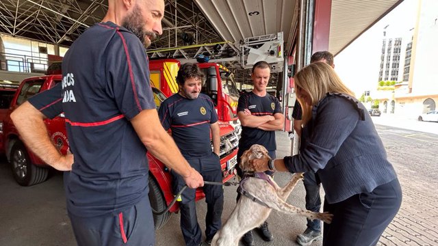 Marifrán Carazo despide a los cinco bomberos y los dos perros que parten a Marrakech a a ayudar con las labores de rescate