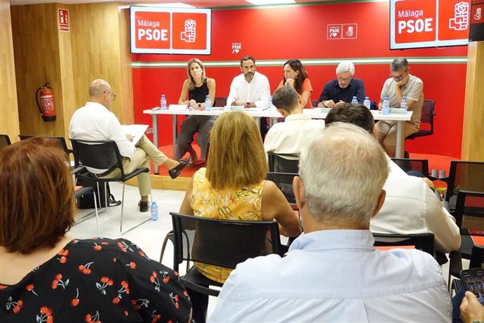 Daniel Pérez, secretario general del PSOE de Málaga, en rueda de prensa antes de la reunión de la ejecutiva provincial