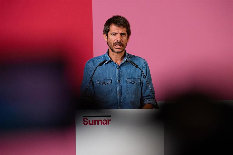 El portavoz de Sumar, Ernest Urtasun, ofrece una rueda de prensa, en el Espacio Larra, a 11 de septiembre de 2023, en Madrid (España).