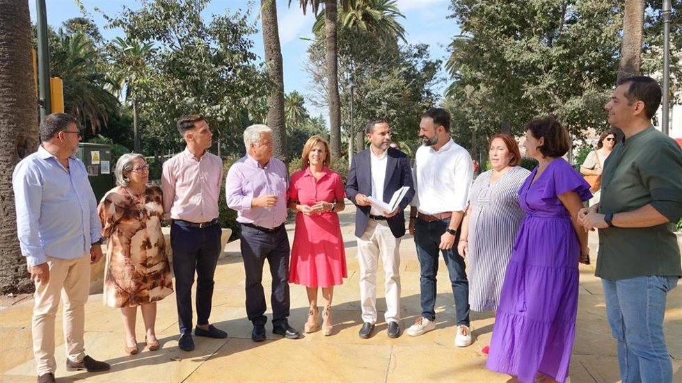El portavoz del PSO Daniel Pérez y otros concejales del grupo municipal socialista en el Ayuntamiento de Málaga.