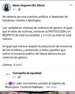 Captura de pantalla de un mensaje de Segovia en redes sociales.