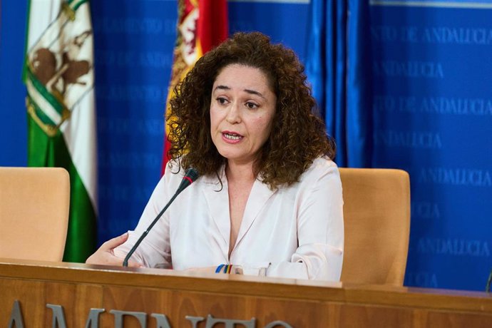 La portavoz del Grupo Por Andalucía, Inmaculada Nieto, este miércoles en rueda de prensa. 
