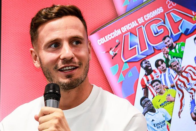 El jugador del Atlético de Madrid Saúl Ñíguez, en la presentación de la nueva colección de cromos de LaLiga y Panini.