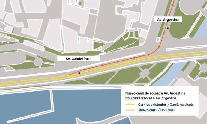 Mapa con el tercer carril incorporado.