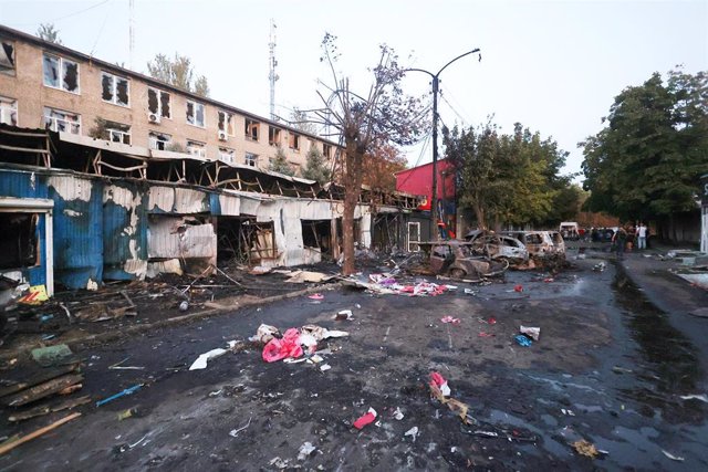 Efectos de un ataque ruso sobre Kostiantynivka, en Ucrania