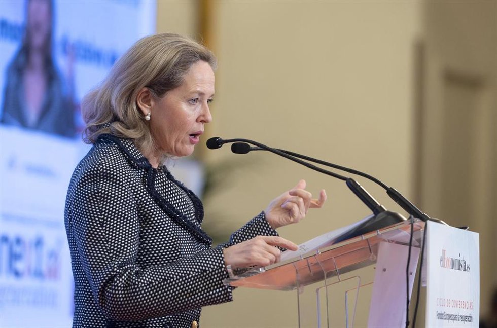 Archivo - La vicepresidenta primera y ministra de Asuntos Económicos y Transformación Digital, Nadia Calviño, interviene durante la última jornada del ciclo Next Generation, en el hotel InterContinental, a 23 de marzo de 2023, en Madrid (España). Calviñ
