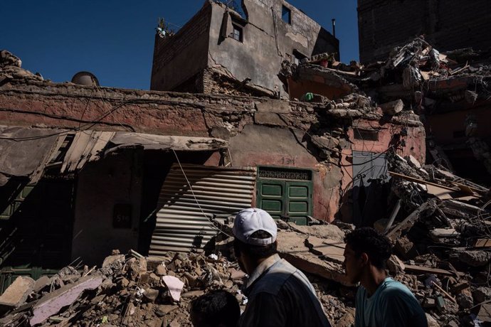 Una zona destruida por el terremoto, a 12 de septiembre de 2023, en Amizmiz (Marruecos). Los efectivos desplazados por la ONG Bomberos Unidos sin Fronteras (BUSF) hasta la zona de Marruecos afectada por el terremoto registrado el pasado 8 de septiembre 