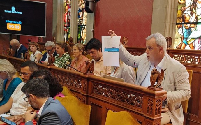 El portavoz de MÉS en el Consell de Mallorca, Jaume Alzamora, en el pleno.
