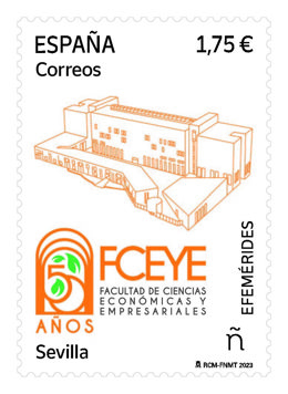 Sello de Correos conmemorativo del 50 aniversario de la Facultad de Económicas y Empresariales.