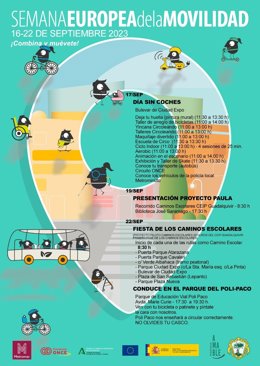 Cartel con las actividades organizadas por el Ayuntamiento de Mairena del Aljarafe con motivo de la Semana de la Movilidad.