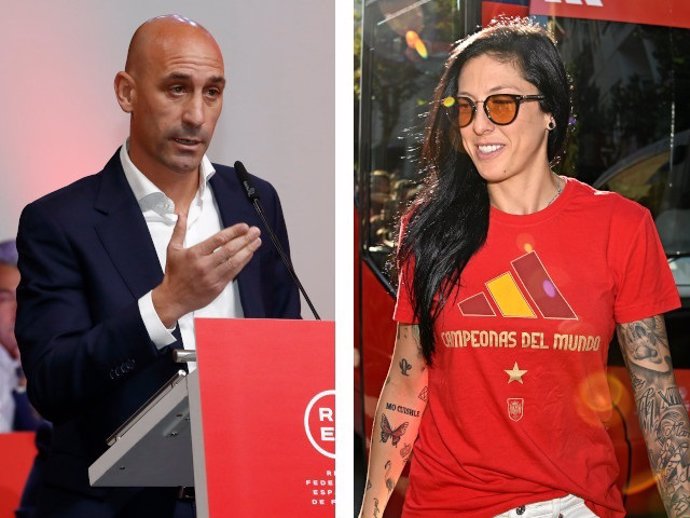 Luis Rubiales en la Asamblea Extraordinaria de la RFEF y Jennifer Hermoso a su llegada a Madrid.