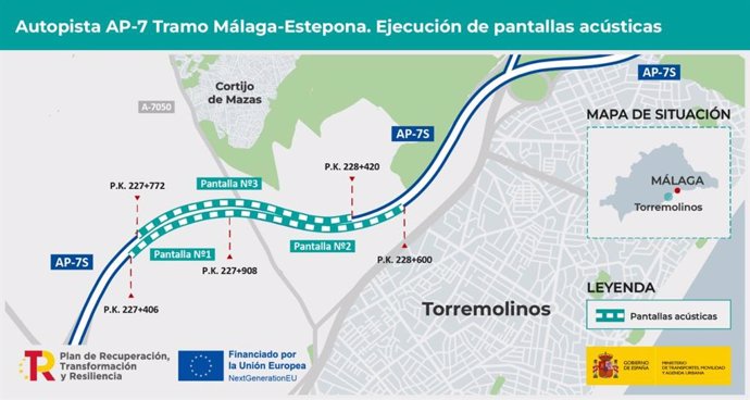 Gobierno licita por cuatro millones actuaciones contra el ruido de la AP-7 en el tramo Málaga-Estepona