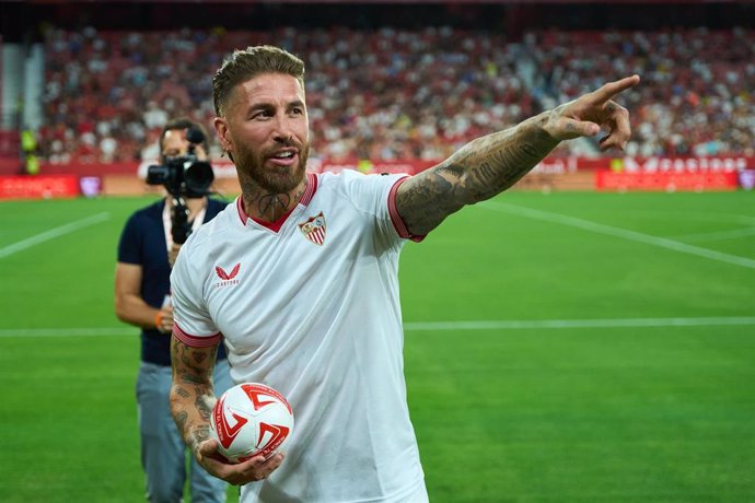 Sergio Ramos en su presentación con el Sevilla