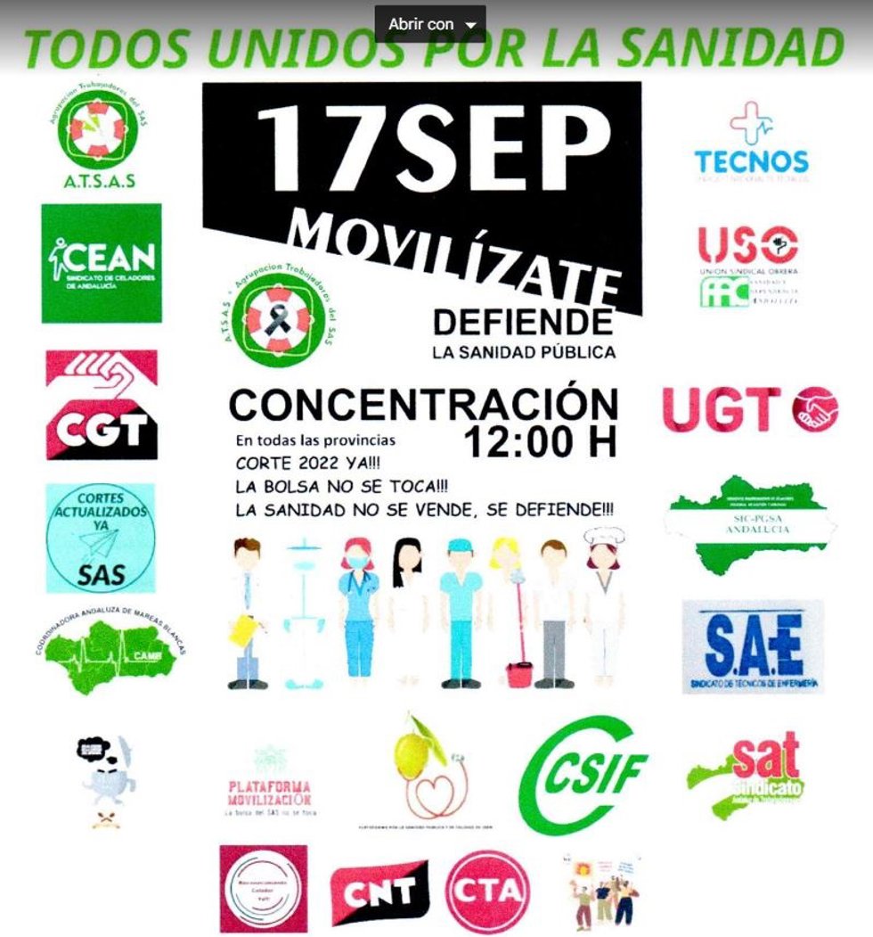 Cartel de la movilizaciones organizadas por la Agrupación de Trabajadores del Servicio Andaluz de Salud (Atsas)