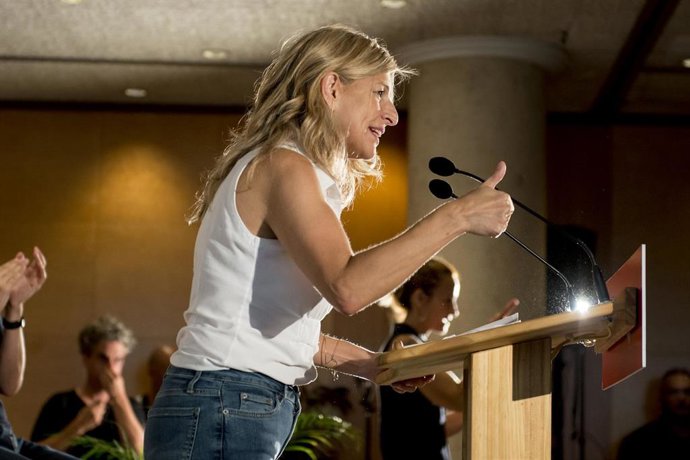 Archivo - La vicepresidenta segunda en funciones y líder de Sumar, Yolanda Díaz, interviene durante un mitin de Sumar-En Comú Podem