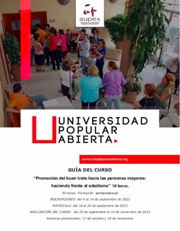 Cartel del curso para erradicar situaciones de discriminación por la edad en Extremadura