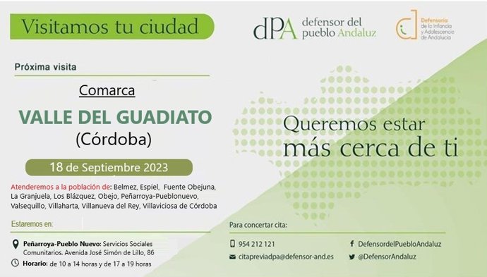 La Oficina de Atención Ciudadana del Defensor del Pueblo andaluz se desplaza este lunes al Valle del Guadiato