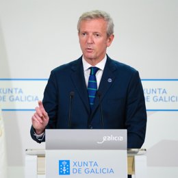 El presidente de la Xunta, Alfonso Rueda, en la comparecencia ante los medios tras el Consello de la Xunta