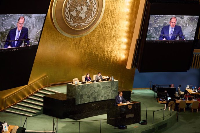 Archivo - 24 September 2022, US, New York: Russian Minister for Foreign Affairs Sergey Lavrov delivers a speech during the 77th United Nations General Assembly. Photo: Mark J. Sullivan/ZUMA Press Wire/dpa