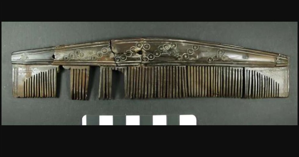 Un peine de la época vikinga temprana de Hedeby, hecho de asta de reno.