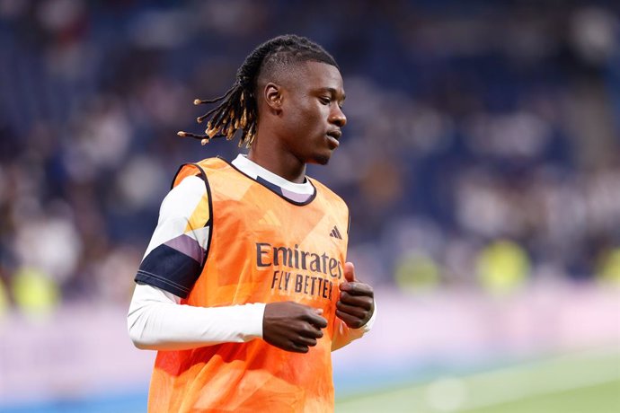 Eduardo Camavinga of Real Madrid warms up during the spanish league, LaLiga EA Sports, football match played between Real Madrid and Getafe CF at Santiago Bernabeu stadium on September 02, 2023, in Madrid, Spain.