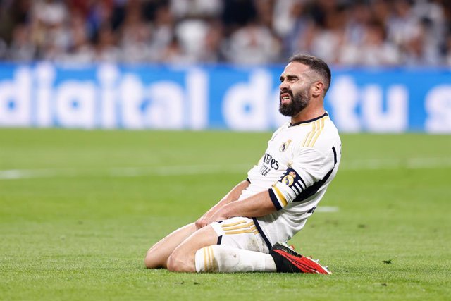 Daniel Carvajal of Real Madrid laments during the spanish league, La Liga EA Sports, football match played between Real Madrid and Real Sociedad at Santiago Bernabeu stadium on September 17, 2023, in Madrid, Spain.