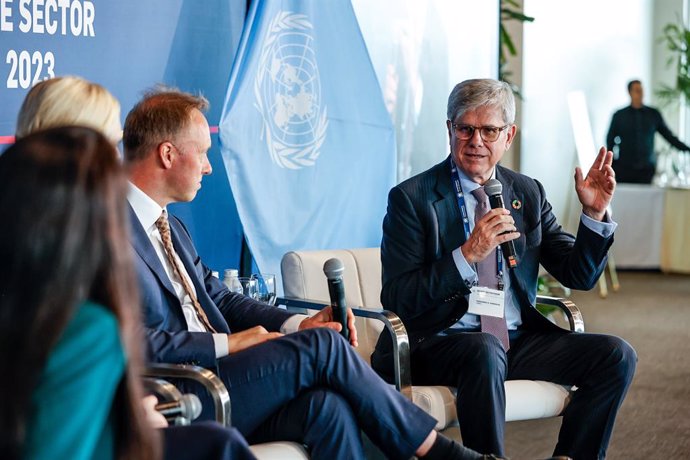 Fernando González Olivieri, el CEO de CEMEX, durante una ponencia en el Foro del Sector Privado de la ONU.