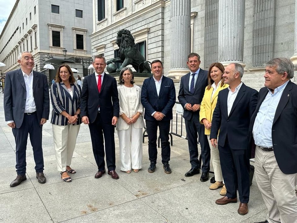 El secretario xeral del PSdeG, Valentín González Formoso, ante el Congreso de los Diputados con los representantes gallegos en la Cámara Baja