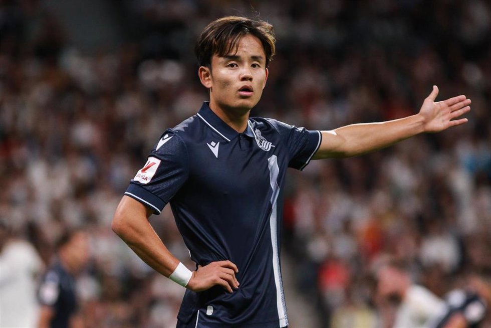 Takefusa Kubo of Real Sociedad looks on during the spanish league, La Liga EA Sports, football match played between Real Madrid and Real Sociedad at Santiago Bernabeu stadium on September 17, 2023, in Madrid, Spain.