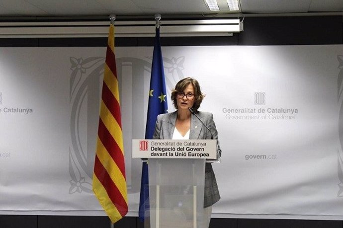 La consellera de Acción Exterior y Unión Europea de la Generalitat, Meritxell Serret, en rueda de prensa desde Bruselas.