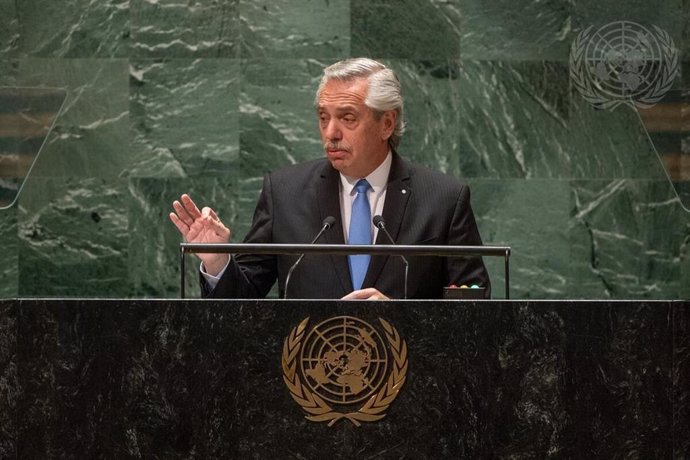 El presidente de Argentina, Alberto Fernández, durante un discurso en la Asamblea General de la ONU