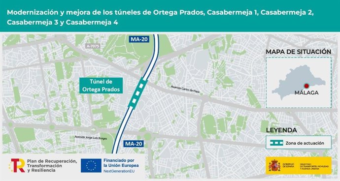 Mapa del túnel de Ortega Prados, donde se va a actuar