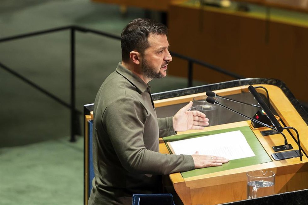 El presidente ucraniano, Volodimir Zelenski, en la ONU.