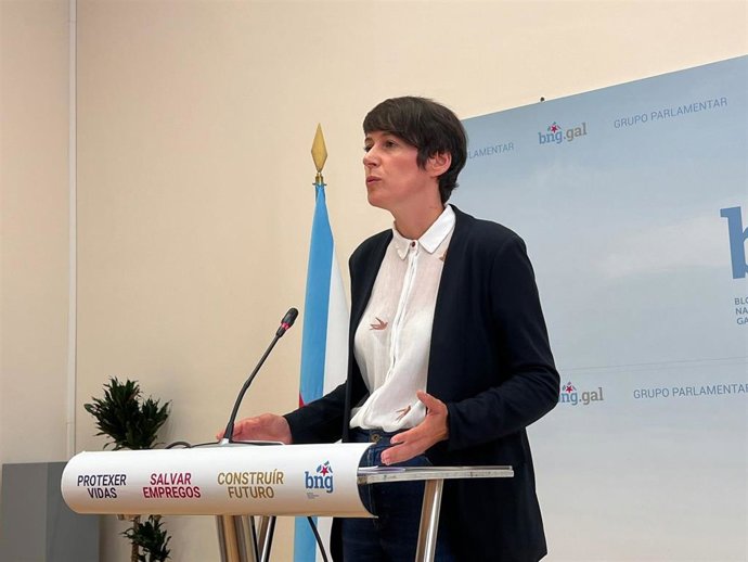 La portavoz nacional del BNG, Ana Pontón, en rueda de prensa este miércoles.