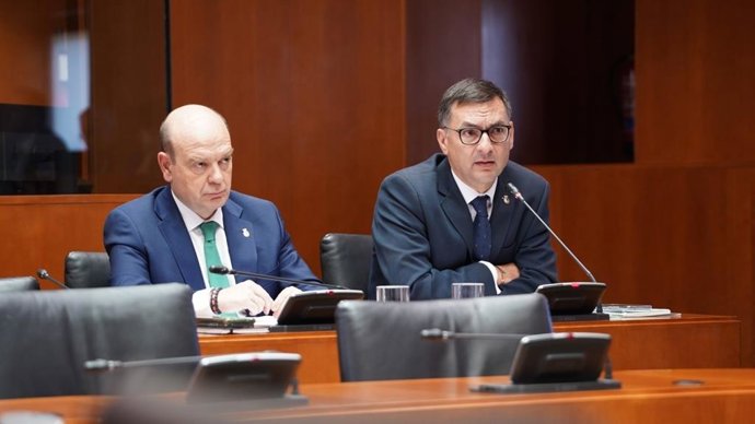 Fermín Civiac y Santiago Morón (VOX), en la Comisión de Hacienda de las Cortes.