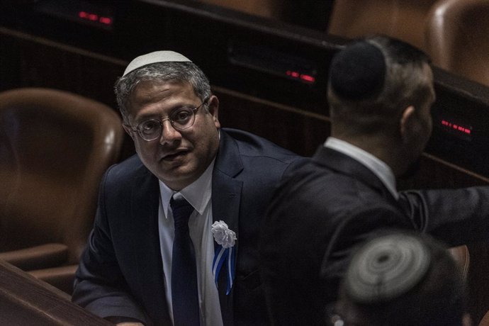 Archivo - FILED - 15 November 2022, Israel, Jerusalem: Israeli far right Knesset member Itamar Ben Gvir attends a session covened for the swearing in of Israel's 25th parliament (Knesset). National Security Minister Itamar Ben-Gvir is to represent Israe