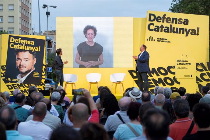 Archivo - Acto de campaña del ERC en Barcelona   Pere Aragons, Marta Rovira y Oriol Junqueras. Archivo.