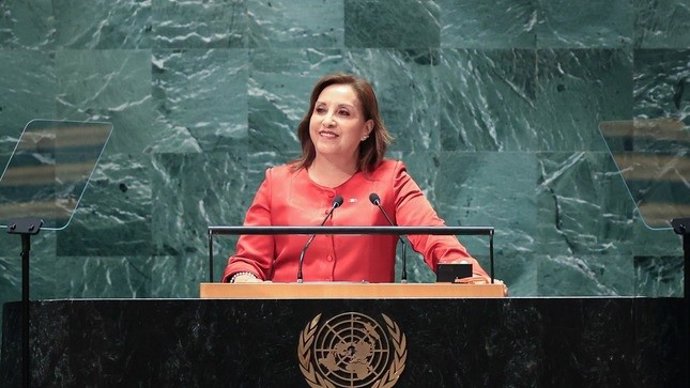 La presidenta de Perú, Dina Boluarte, durante un discurso ante la ONU