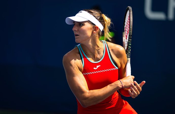 Rebeka Masarova of Spain in action during the second round of the 2023 US Open Grand Slam tennis tournament