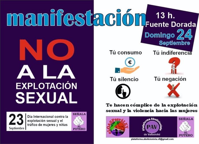 Plataforma Abolicionista de Valladolid se manifiesta el domingo contra la explotación sexual y la trata de personas.