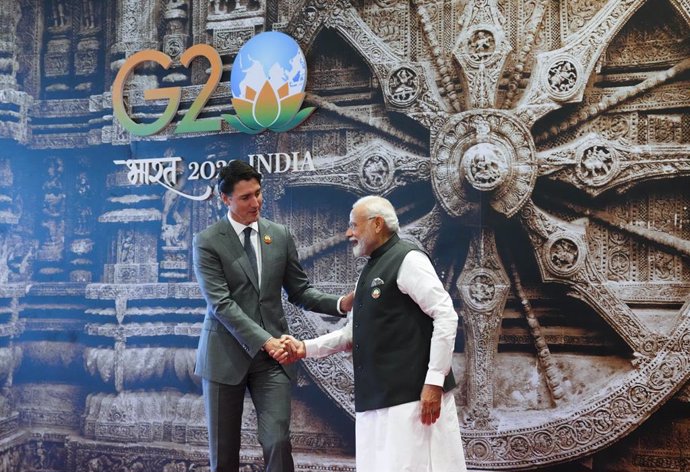 Los primeros ministros de India y Canadá, Narendra Modi y Justin Trudeu, respectiavmente, durante la cumbre del G20.